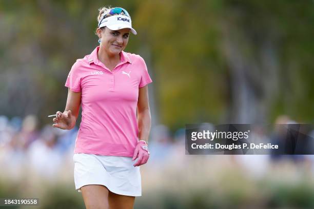 Lexi Thompson of the United States celebrates her hole in one on the 16th green during the second round of the Grant Thornton Invitational at Tiburon...