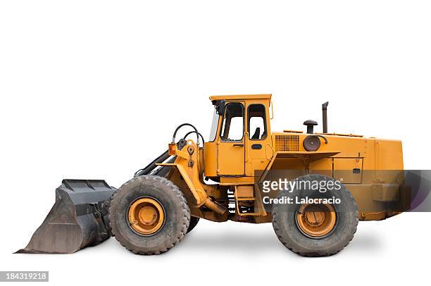 isolated yellow excavator on white background - construction vehicles bildbanksfoton och bilder