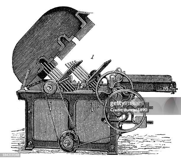 retro machinery - klopwolf - paper shredding machine stock illustrations