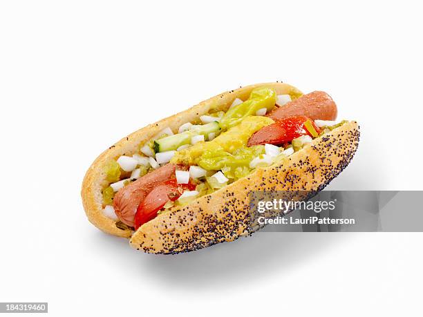 chicago dog - hotdog stockfoto's en -beelden