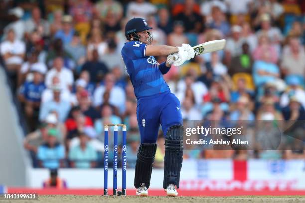 Liam Livingstone of England batting during the third CG United One Day International match between West Indies and England at Kensington Oval on...