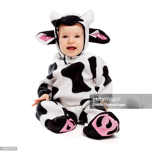 baby girl in cow costume - stage costume stock pictures, royalty-free photos & images