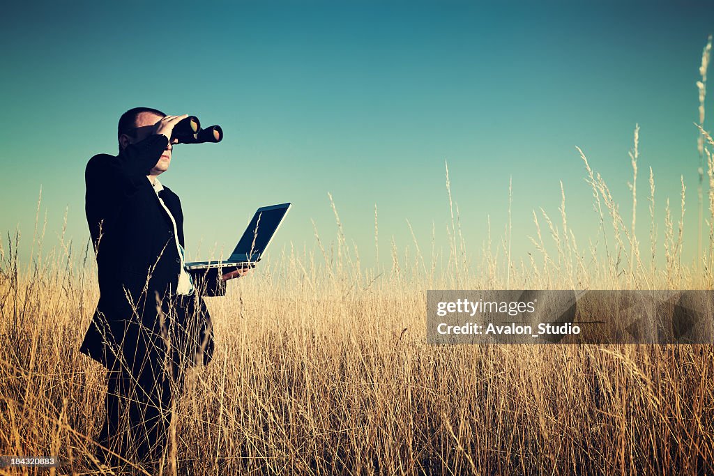 Businessman looking field for investment.