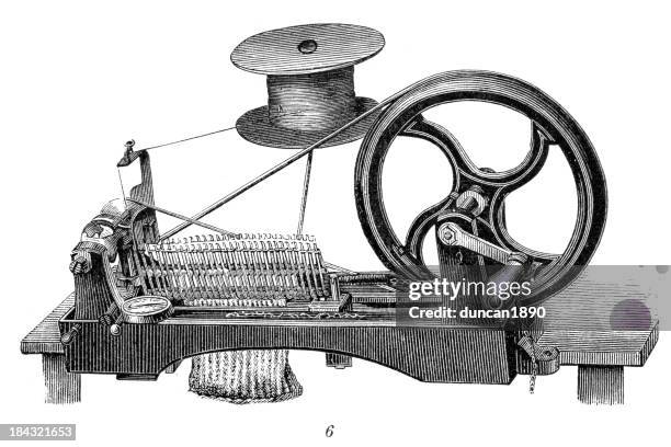 retro machinery - knitting machine - knitting stock illustrations