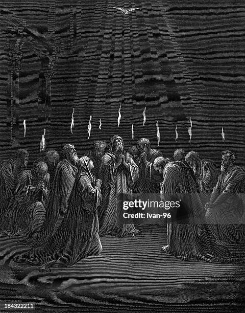 the pentecost - gustave dore stock illustrations