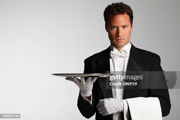 butler or waiter - plateau stockfoto's en -beelden