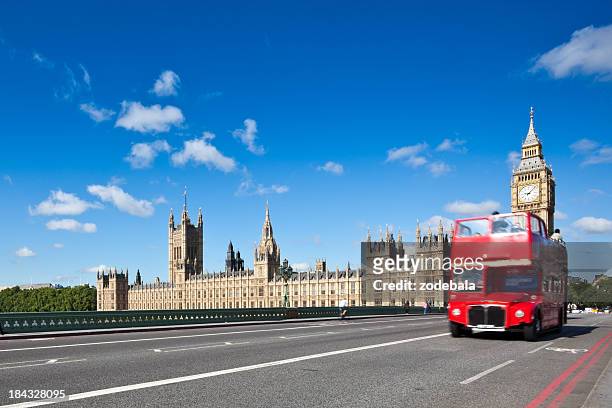 london double decker red bus and big ben - london bus stock pictures, royalty-free photos & images
