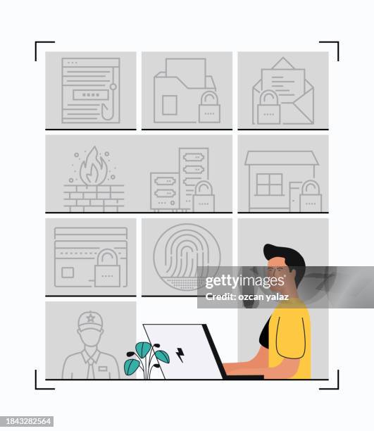 security related vector banner design concept. global multi-sphere ready-to-use template. web banner, website header, magazine, mobile application etc. modern design. - security check stock illustrations