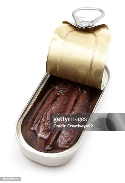 canned anchovies - anchovy stock pictures, royalty-free photos & images