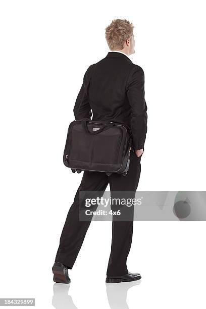 businessman with a shoulder bag - blonde hair rear white background stock pictures, royalty-free photos & images