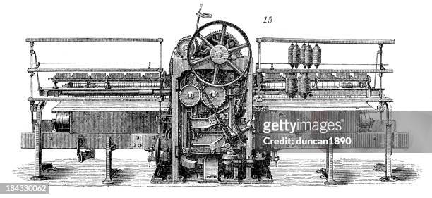 retro machinery -   self acting cotton machine - industrial revolution stock illustrations