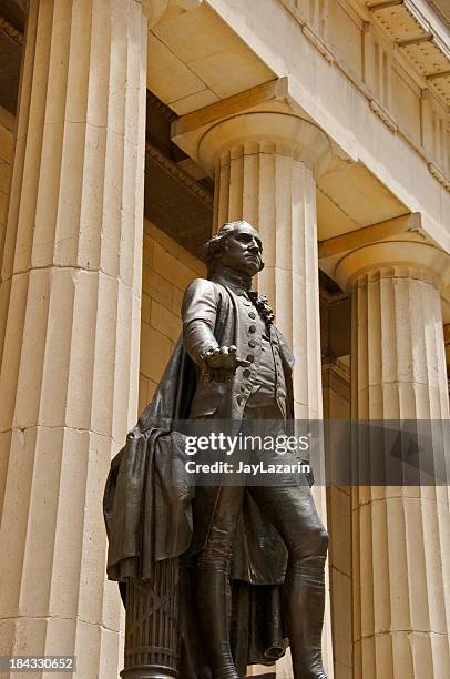 statue of george washington at federal hall, wall street, nyc - bronze statue stock pictures, royalty-free photos & images
