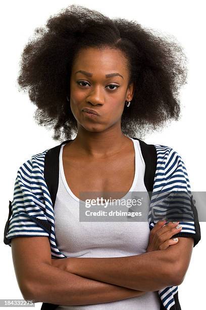 a black angry woman crossing hands - torso stock pictures, royalty-free photos & images