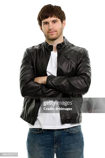 portrait de mâle - blouson en cuir photos et images de collection