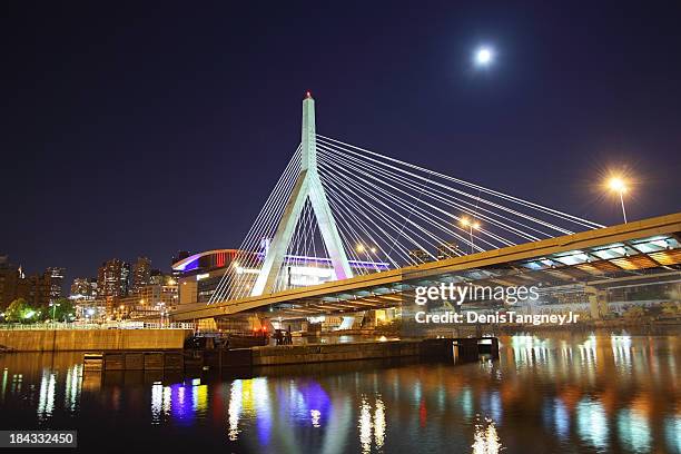 full moon over the zakim bridge - zakim bridge stock pictures, royalty-free photos & images