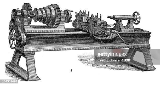 retro machinery - lathe - lathe machine stock illustrations