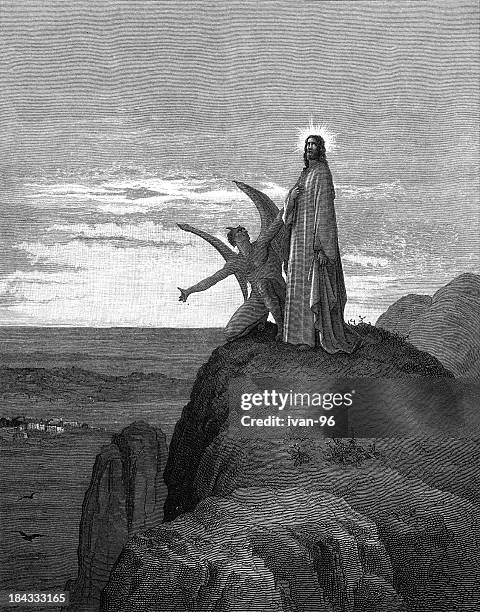 stockillustraties, clipart, cartoons en iconen met the temptation of christ - veleiding