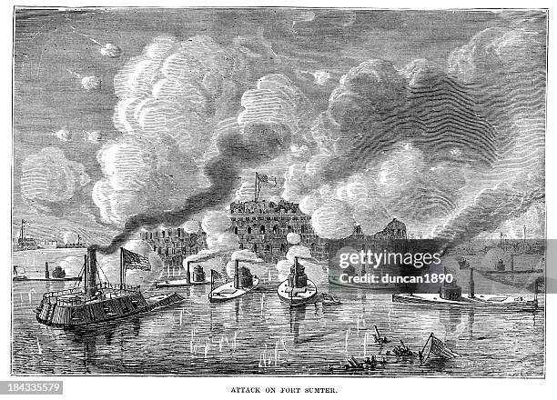 attack on fort sumter - charleston stock illustrations