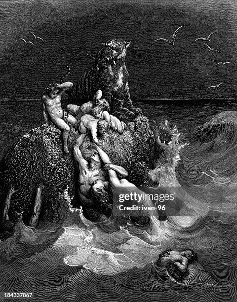 the great flood - gustave dore stock illustrations