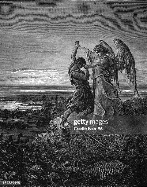 illustrations, cliparts, dessins animés et icônes de jacob wrestles avec l'ange - hercule personnage mythologique