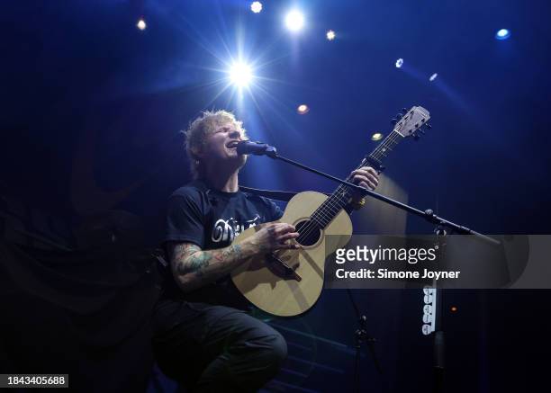Ed Sheeran performs live on stage as he plays a surprise support set for The Darkness at The Roundhouse on December 09, 2023 in London, England.