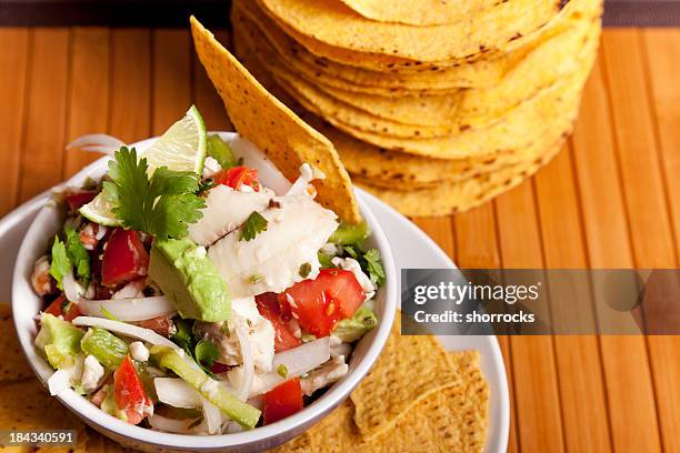 ceviche with tostadas - tostada stock pictures, royalty-free photos & images