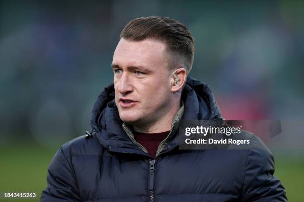 Stuart Hogg, the former Scotland international, now rugby tv pundit looks on during the Investec Champions Cup match between Bath and Ulster at the...