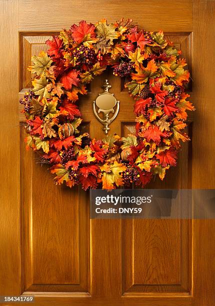 fall wreath - autumn wreath stock pictures, royalty-free photos & images