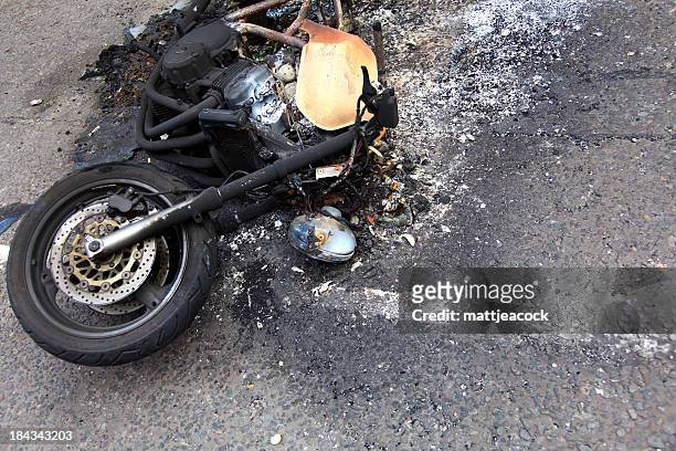 burnt out motorbike - crash stock pictures, royalty-free photos & images