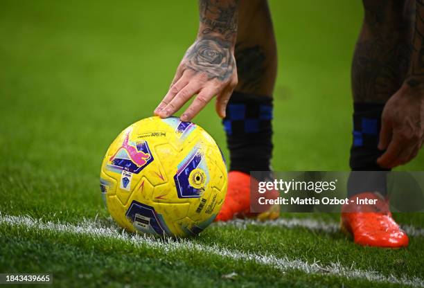 Hakan Calhanoglu of FC Internazionale in action, prepares to take a corner kick during the Serie A TIM match between FC Internazionale and Udinese...