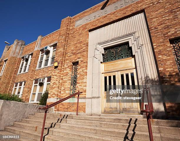 art deco school entrance in chicago - elementary school building outside stock pictures, royalty-free photos & images