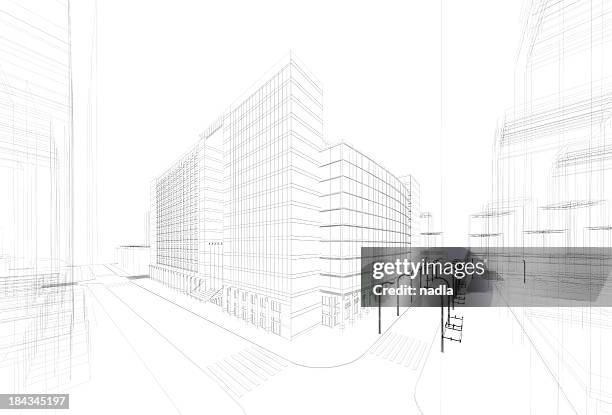 3d architecture abstract - 3d wireframe stockfoto's en -beelden