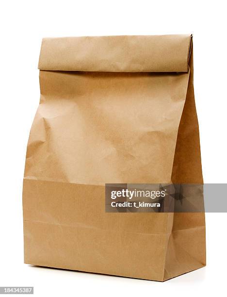 brown paper bag - lunch bag white background stock pictures, royalty-free photos & images