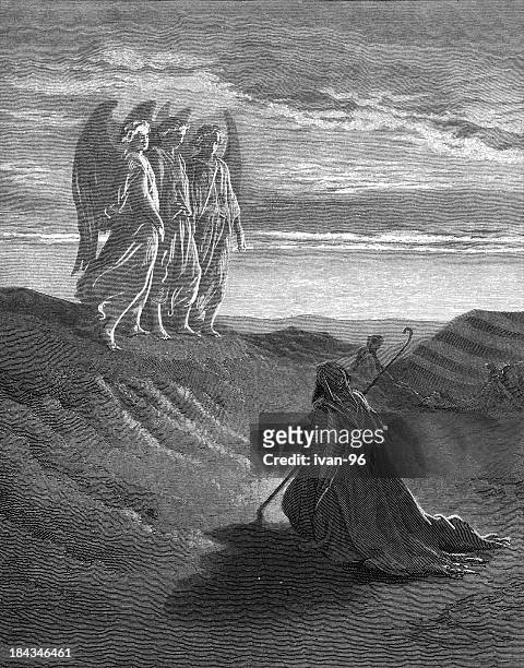the angels promise a son to abraham - vermont stock illustrations