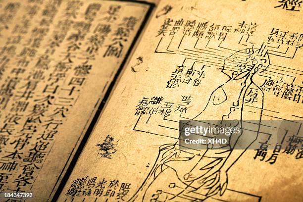 old medicine book from qing dynasty - acupuncture stockfoto's en -beelden