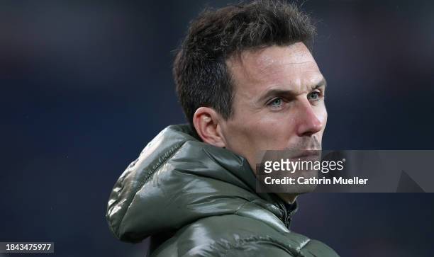 Christian Eichner, Head Coach of Karlsruher SC, looks on prior to the Second Bundesliga match between Hannover 96 and Karlsruher SC at Heinz von...