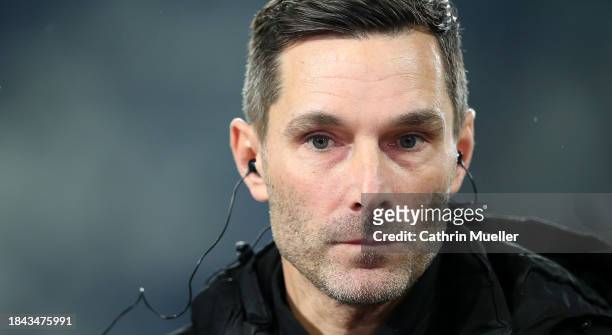 Stefan Leitl, Head Coach of Hannover 96, looks on prior to the Second Bundesliga match between Hannover 96 and Karlsruher SC at Heinz von Heiden...