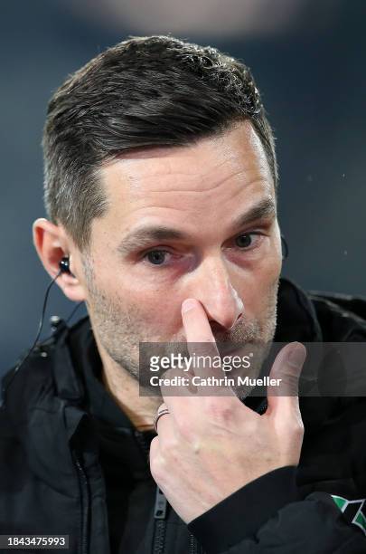 Stefan Leitl, Head Coach of Hannover 96, looks on prior to the Second Bundesliga match between Hannover 96 and Karlsruher SC at Heinz von Heiden...