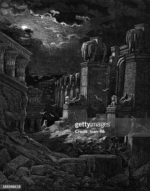 the fall of babylon - synagogue stock illustrations