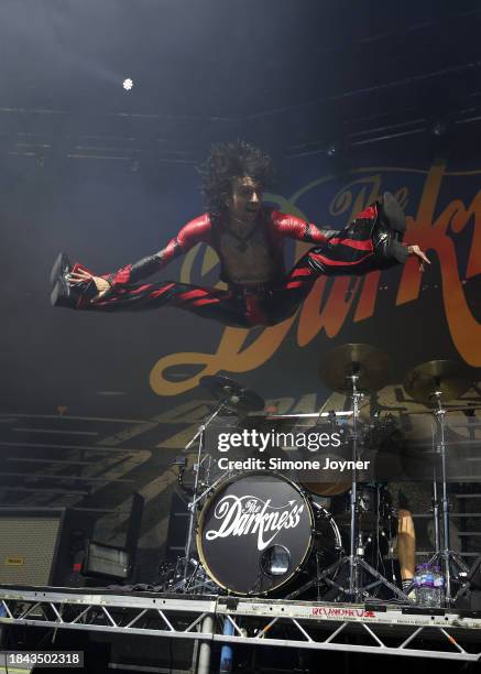 Justin Hawkins of The Darkness performs at The Roundhouse on December 09, 2023 in London, England.