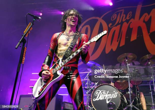 Justin Hawkins of The Darkness performs at The Roundhouse on December 09, 2023 in London, England.