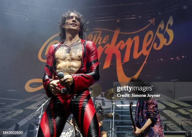 Justin Hawkins of The Darkness performs at The Roundhouse on December 09, 2023 in London, England.