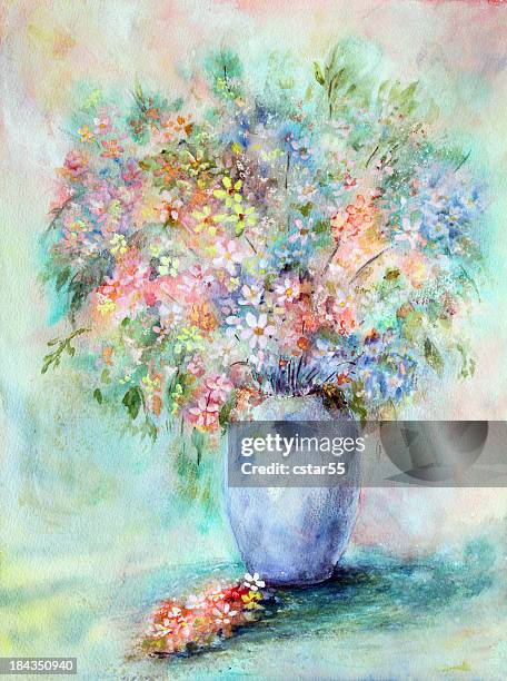 original art watercolor flower bouquet - still life stock illustrations