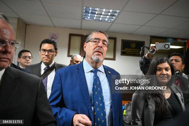Guatemalan President-Elect Bernardo Arevalo arrives at the court to request access to the file against the Movimiento Semilla party at the Palace of...