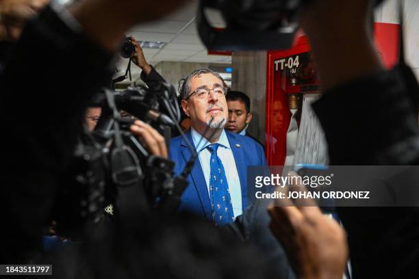 Guatemalan President-Elect Bernardo Arevalo arrives at the court to request access to the file against the Movimiento Semilla party at the Palace of...