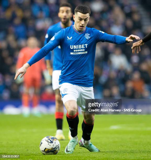 Tom Lawrence in action for Rangers during a cinch Premiership match between Rangers and St Mirren at Ibrox Stadium, on December 03 in Glasgow,...
