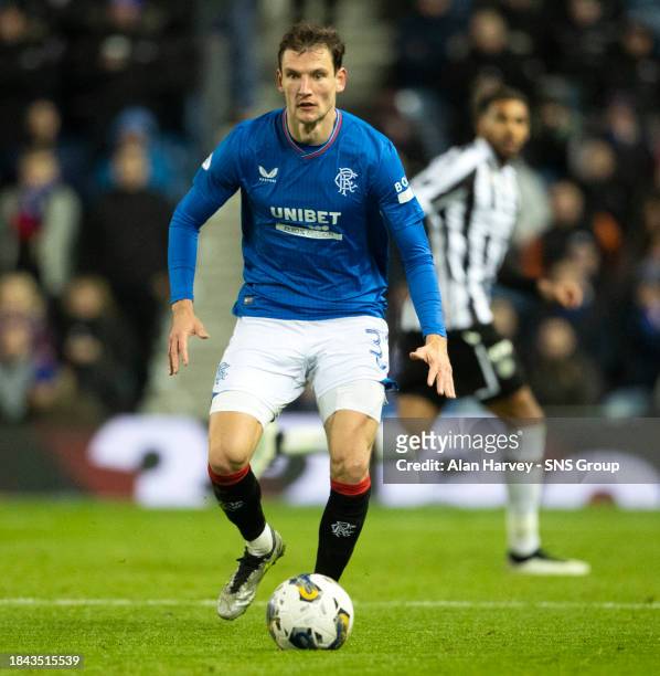 Borna Barisic in action for Rangers during a cinch Premiership match between Rangers and St Mirren at Ibrox Stadium, on December 03 in Glasgow,...