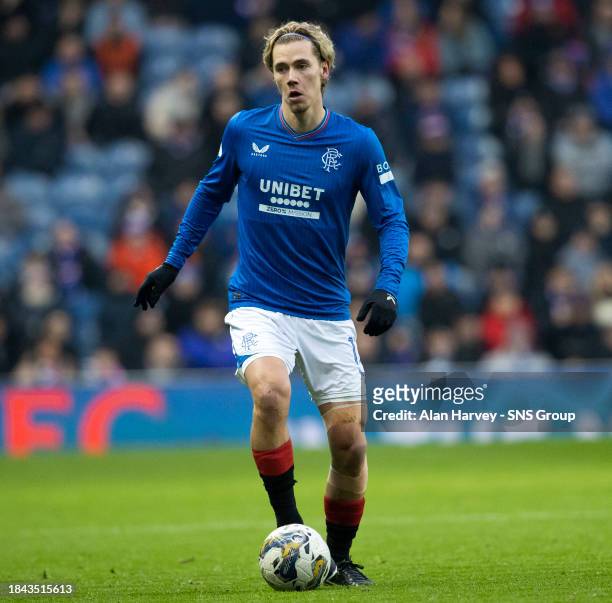 Todd Cantwell in action for Rangers during a cinch Premiership match between Rangers and St Mirren at Ibrox Stadium, on December 03 in Glasgow,...