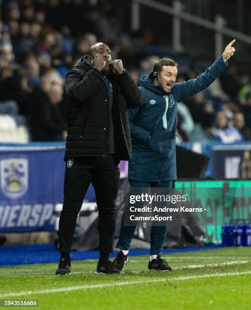 Huddersfield Town's manager Darren Moore gestures during the Sky Bet Championship match between Huddersfield Town and Preston North End at John...