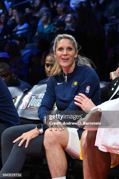 Assistant Coach Jenny Boucek of the Indiana Pacers smiles during the game against the Milwaukee Bucks during the semifinals of the In-Season...